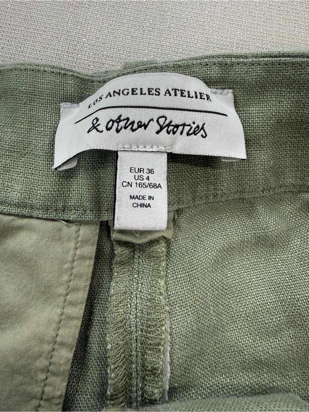 & Other Stories High-Waist Belted Linen Shorts in Olive Green Size 4 Womens - Picture 3 of 7